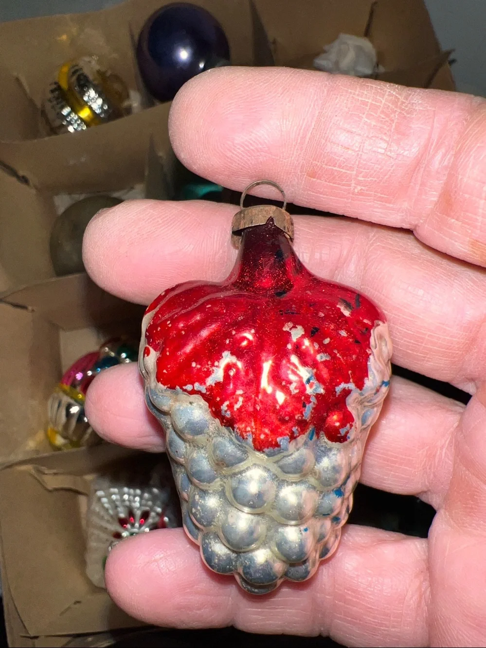Huge lot Antique vintage Mercury glass Christmas ornaments indent mica flocked
